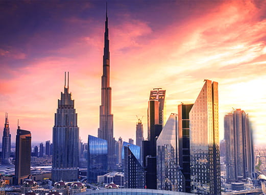Dubai Buildings symbolizing UAE ranked 4th best place to live, with FAB Islamic Home Finance.