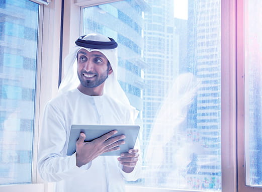 Businessman in the UAE, a top spot for entrepreneurs, supported by FAB Islamic Home Finance.